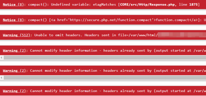 PHP7.3 on CentOS7.6でCakePHP3.5系を実行したときに出る「Undefined variable: eTagMatches」Noticeエラーへの対処