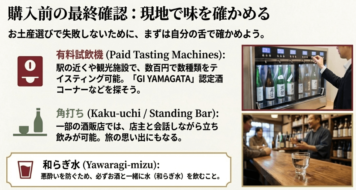 現地で楽しむ日本酒の飲み比べ