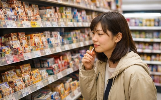 全国量販店の菓子売場と食玩棚